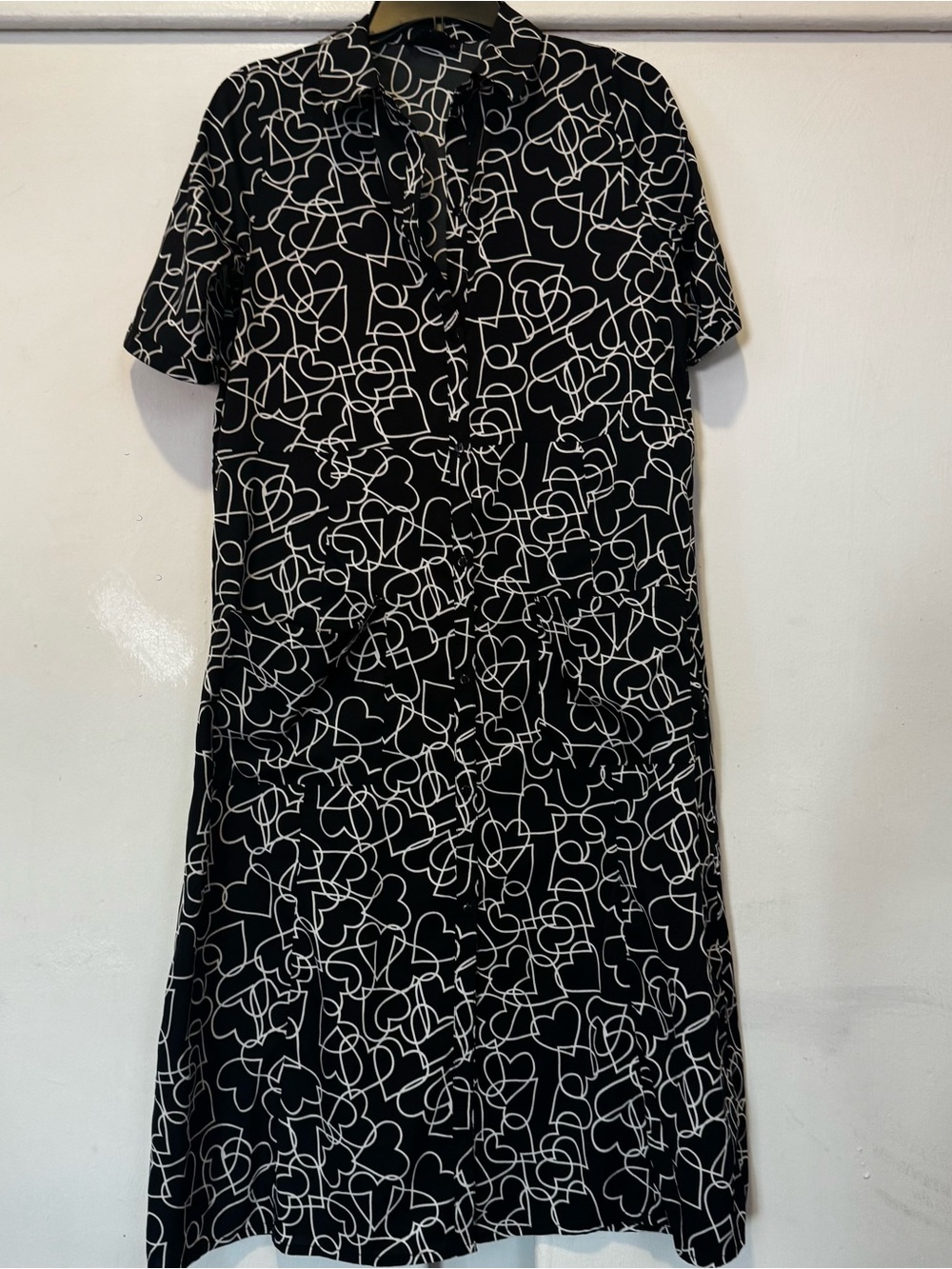 Black & White Heart-Print Midi Dress